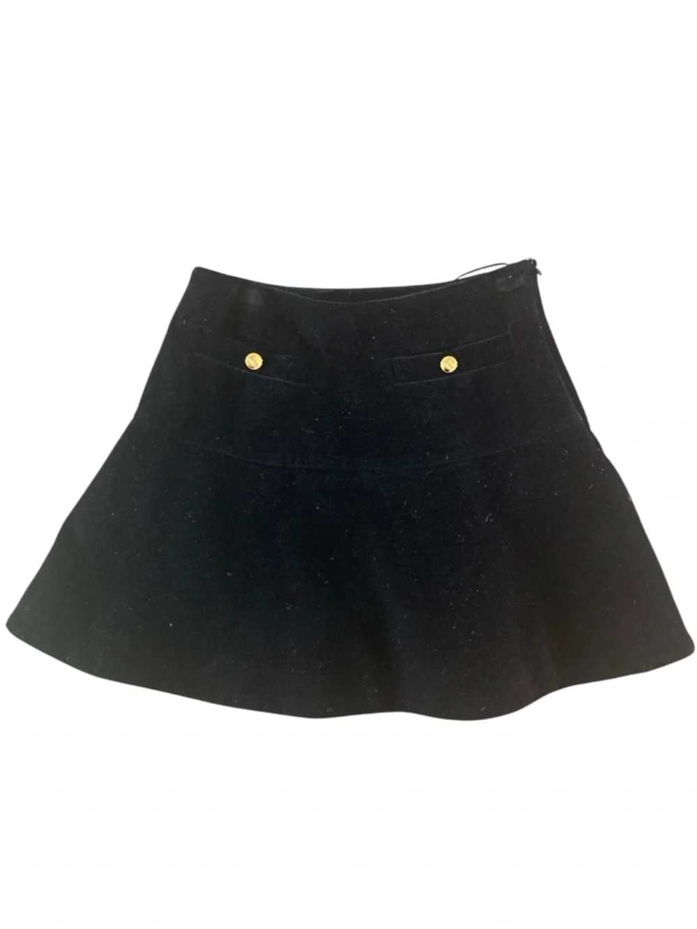 Celine Black Velvet Skort Gold Button Mini Skirt Shorts Made in Italy FR 36 - Picture 4 of 11